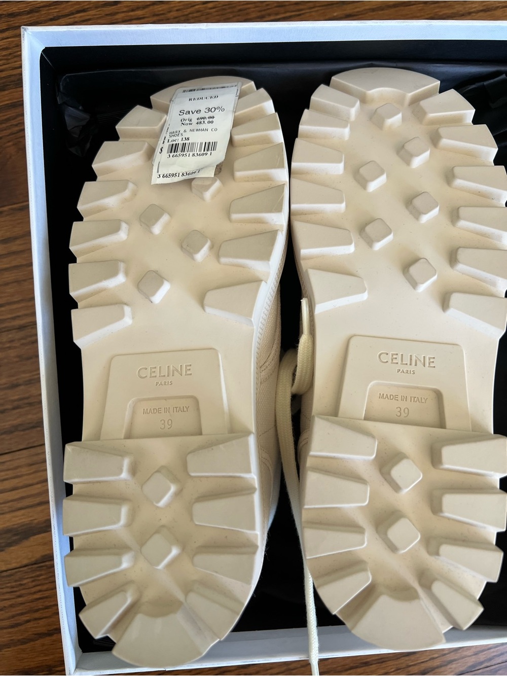 Celine Cream Canvas Lace-Up Boot with Tan Triomphe logo - Picture 4 of 11